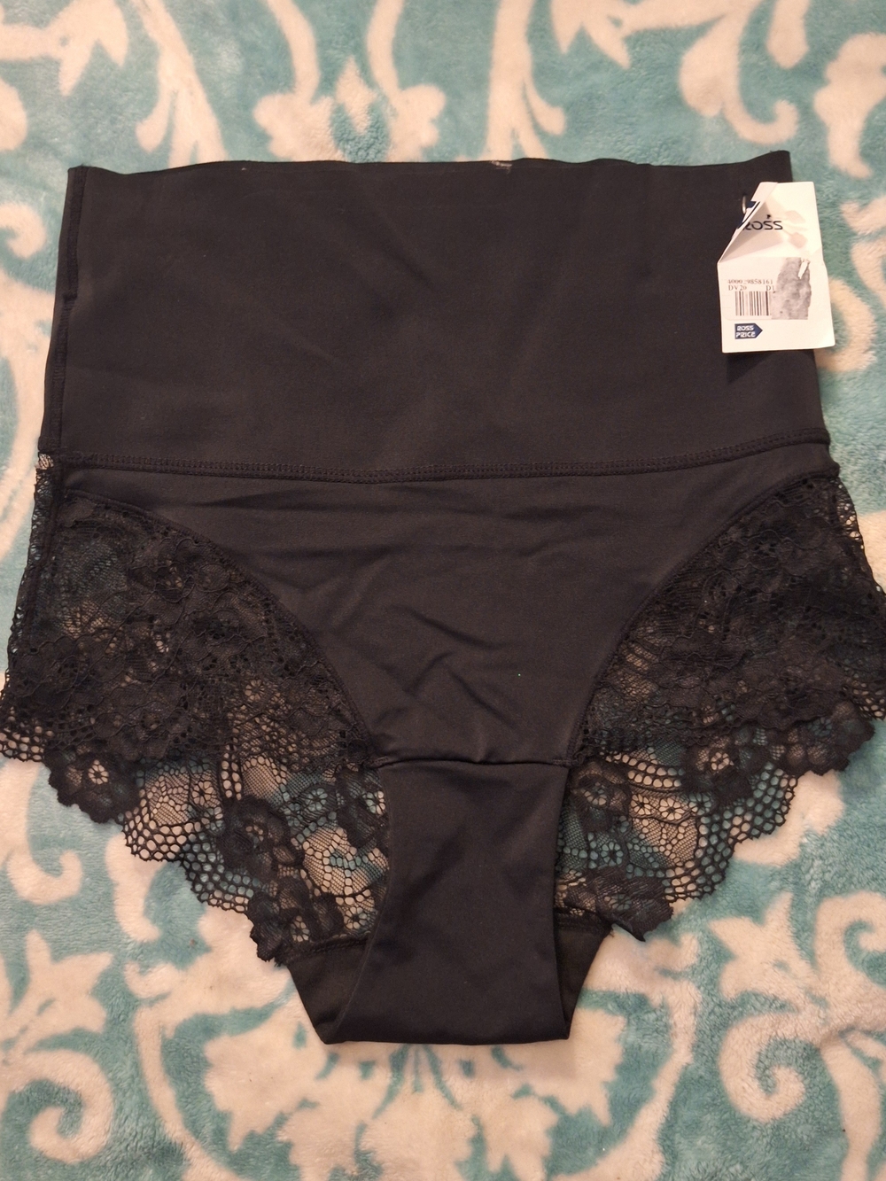 High-Waist Lace Trim Shaping Brief - Black